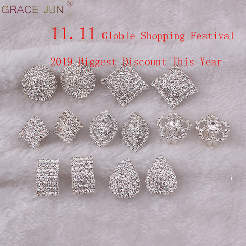 Boucles d'oreilles en cristal strass de haute qualité, en forme de goutte, fleur géométrique à Clip, sans piercing, pour mariage, luxe, sans trou ► Photo 1/6