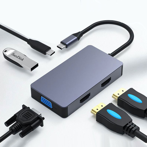 Double USB-C HDMI Type C 3.1 répartiteur USB HUB USB C HUB vers Multi USB 3.0 adaptateur HDMI pour MacBook Pro USB C HUB ordinateur portable ► Photo 1/6