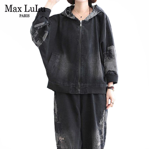 Max LuLu Style coréen concepteur femmes Vintage imprimé vestes et élastique sarouel dames décontracté surdimensionné deux pièces ensembles ► Photo 1/6