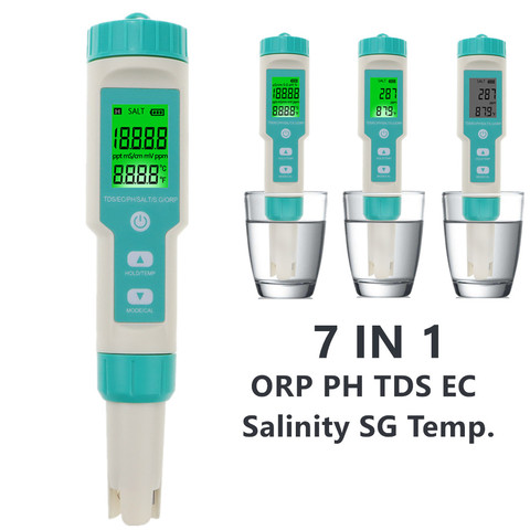 7 en 1 numérique ORP PH TDS EC mètre salinité SG testeur de température conductivité filtre à eau pureté stylo avec rétro-éclairage 50% de réduction ► Photo 1/6