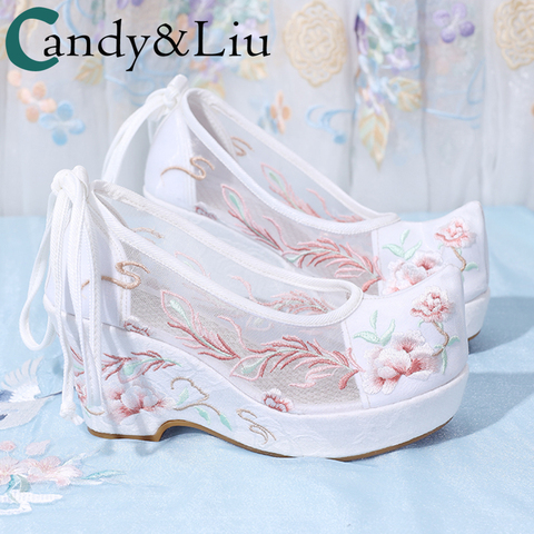 Chaussures brodées à élévateur pour femmes, chaussures de Style ancien, éléments à talons hauts, Style Hanfu, été ► Photo 1/6