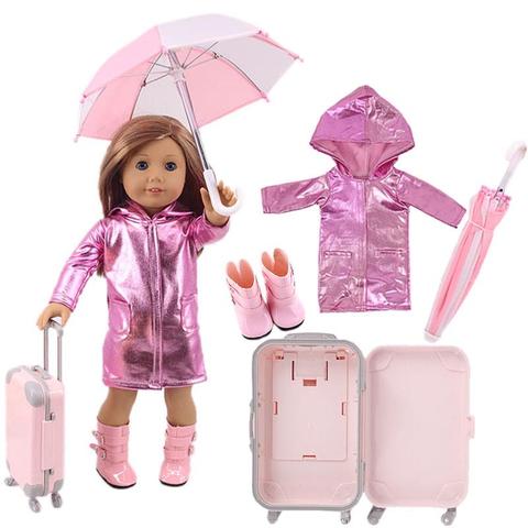 Imperméable, parapluie, bottes de pluie, valise pour poupée américaine de 18 pouces, 43CM, cadeau de noël pour fille, nouvelle collection, 4 pièces ► Photo 1/6