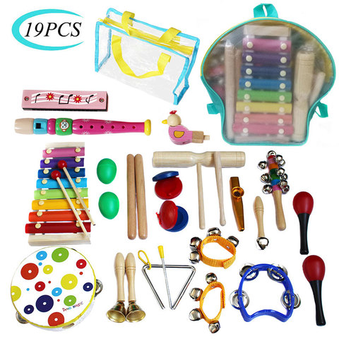 19 pièces de jouet pour enfants, débutant, sac à dos Musical, à Percussion, à rythme, cognitif, jouets éducatifs, éducation précoce ► Photo 1/6