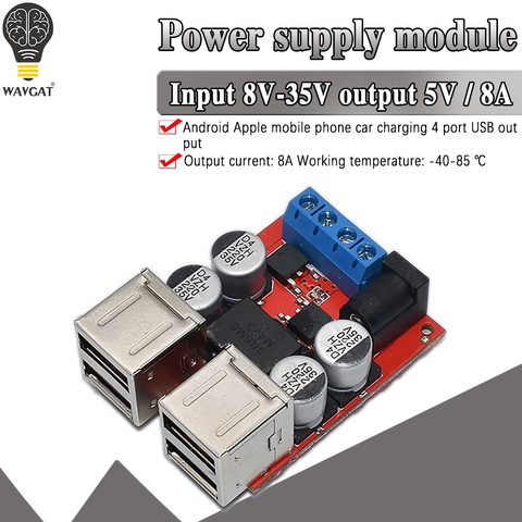 Carte de charge de véhicule de DC-DC 8V-35V à 5V 8A Module de dépressurisation d'alimentation chargeur mobile de sortie USB 4 ports ► Photo 1/6