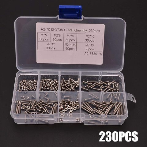 Kit de vis en acier inoxydable, 230 pièces, SS304, douille hexagonale, têtes de boutons, jeu de boulons et écrous, jeu de douilles de matériel de fixation ► Photo 1/6