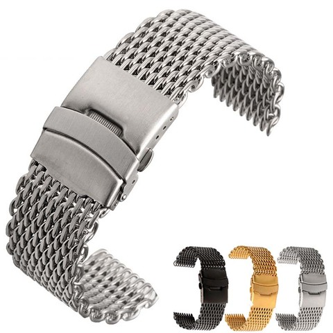 Samsung Galaxy montre Bracelet à boucle milanaise acier inoxydable maille tissage 18 20 22 24mm Double bouton solide Bracelet de montre ► Photo 1/6