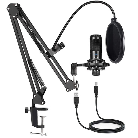 Kit de Microphone d'ordinateur USB à condensateur avec support de bras à ciseaux réglable support de choc pour Studio Streaming voix Podcasting T669 ► Photo 1/6