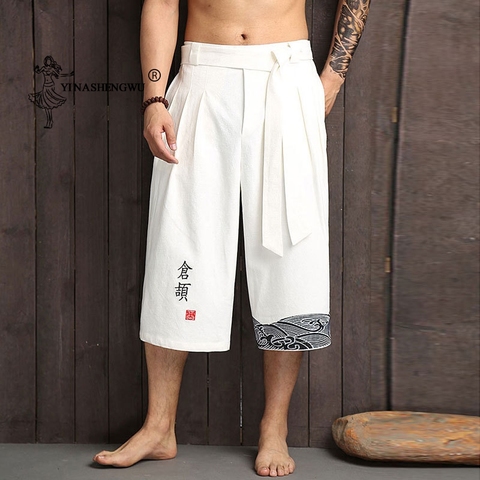 Pantalon traditionnel Kimono japonais pour hommes, vêtements asiatiques, pantalon de bain Style japonais décontracté, pantalon Yukata en lin, pantalon court ► Photo 1/5
