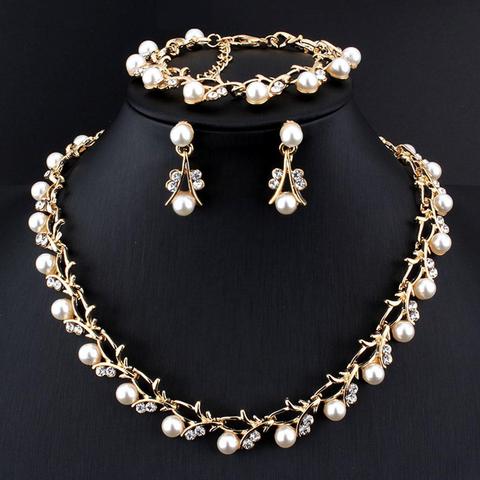 Ensemble de bijoux pour femmes avec collier et boucles d'oreilles en Imitation de perles pour mariage, ensemble bijou de mariée élégant, cadeau à la mode ► Photo 1/6