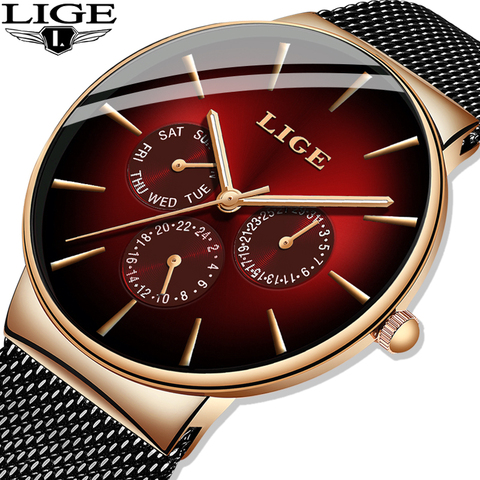 LIGE-montre à Quartz pour hommes, marque supérieure de luxe, accessoire de Sport pour hommes, maille en acier, étanche, Ultra-mince, nouvelle mode ► Photo 1/6