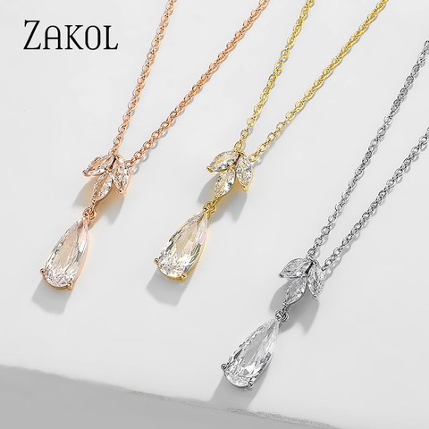 ZAKOL – collier rétro en forme de goutte d'eau pour filles, pendentif élégant et Vintage, en cristal de zircone, pour fête de mariage, 2022, FSNP2157 ► Photo 1/6