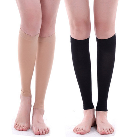 Jambières de Sport unisexes noires, chaussettes de Compression sans pied pour la course à pied, manchon de Compression pour soulager les varices et la Circulation ► Photo 1/6