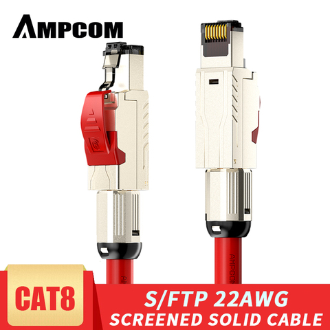 Câble de raccordement Ethernet AMPCOM Cat8 S/FTP 22AWG câble solide blindé | 2000Mhz (2Ghz) jusqu'à 40Gbps | Futur réseau Ethernet 5th-Gen ► Photo 1/6