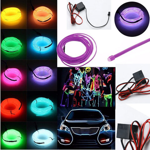 1/2/3/5M Flexible néon EL fil RGB LED DC12V lumière corde Tube Flexible LED néon pour danse fête voiture chaussures vêtements ► Photo 1/1