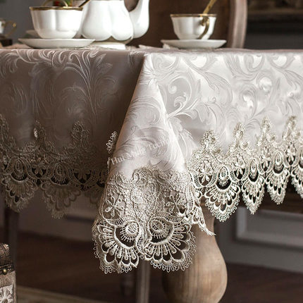 Nappe de table à manger brodée de luxe, couverture de coussin, petit tissu de table gris en dentelle, drapeau ► Photo 1/6