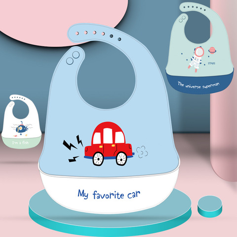 Mignon dessin animé bébé bavoirs étanche Silicone lettre voiture impression bébé trucs enfants fille garçon alimentation bavoirs réglable enfants bavoir ► Photo 1/6