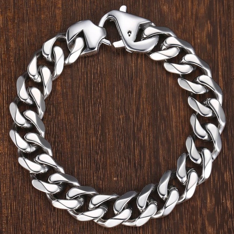 Bracelet en acier inoxydable 316l poli mat pour homme, gourmette coupée, chaîne à maillons cubains, bijoux Hip Hop pour homme, cadeau, 15mm, HBM109 ► Photo 1/6