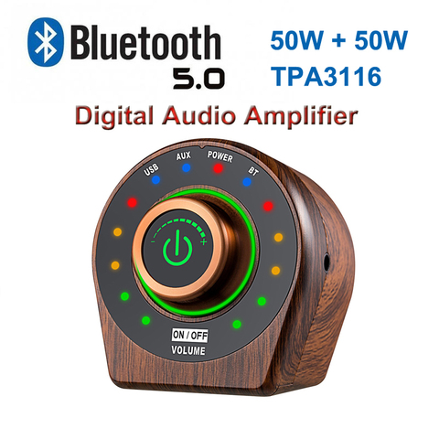 50W + 50W Bluetooth 5.0 TPA3116 classe D numérique puissance Audio amplificateur en bois rétro stéréo HiFi Amplificador Home cinéma ampli ► Photo 1/6