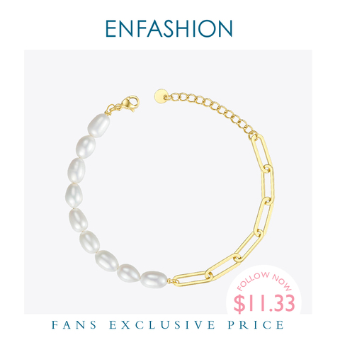 ENFASHION – Bracelet à maillons en acier inoxydable pour Femme, bijou à la mode, couleur or, perle naturelle, B192069 ► Photo 1/6