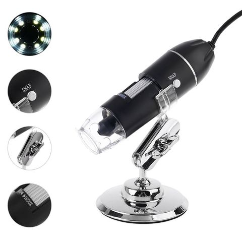 Microscope numérique 3-en-1 1600X Portable 2 adaptateurs Support OSX Windows PC type-c Micro-USB téléphone loupe USB avec 8LED ► Photo 1/6