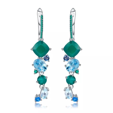 GEM'S BALLET – boucles d'oreilles géométriques modernes pour femmes, en argent Sterling 925, en Agate verte naturelle, en topaze, bijoux de mariage ► Photo 1/6