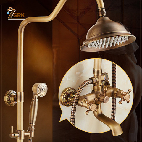 ZGRK – ensemble de robinets de douche à effet pluie, en Bronze Antique, mitigeur mural en cuivre ► Photo 1/6