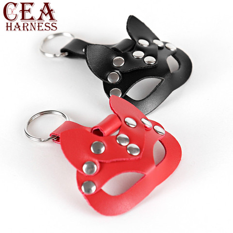 CEA fait à la main en cuir voiture porte-clés Mini chat masque forme clé bouton évider clé boucle porte-clés jouets érotiques femmes ceinture pendentif ► Photo 1/6