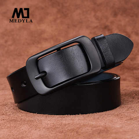 MEDYLA – ceinture en cuir de vache véritable pour femmes, boucle ardillon en alliage noir, Style décontracté, marque originale, ZK001 ► Photo 1/6