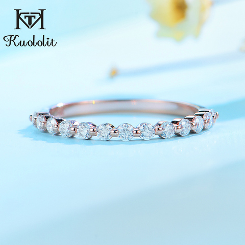 Kuololit 585 14K 10K or Rose bulle anneau pour les femmes Moissanite Solitaire anneau correspondant demi éternité mariage bande de fiançailles ► Photo 1/6