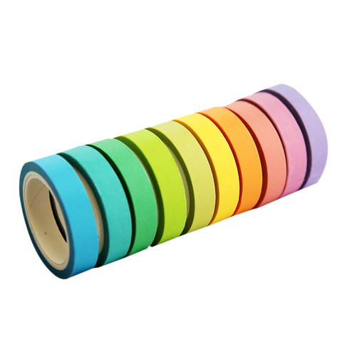 Ruban adhésif en papier pour masquage japonais, couleur unie arc-en-ciel, Washi, impression, DIY bricolage, Scrapbooking, décoration, Lot de 10 pièces/boîte ► Photo 1/5