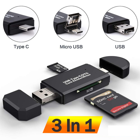Lecteur de cartes SD USB C + USB 2.0 3 en 1, lecteur de cartes mémoire intelligent ► Photo 1/6