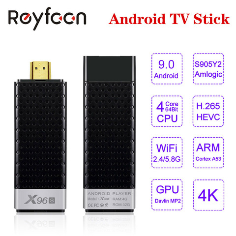 Bâton de TÉLÉVISION Android 9.0 X96S 4GB 32GB Amlogic S905Y2 Quadricœur 4K 2.4G 5G Double Wifi BT 4.2 1080P Stick TV X96 Box Android 2GB 16GB ► Photo 1/4
