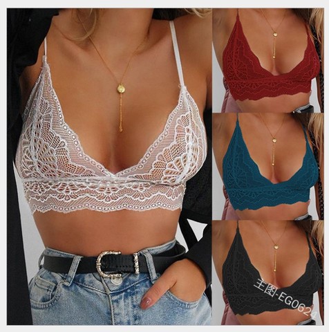 Soutien-gorge érotique en dentelle noire et blanche, soutien-gorge Sexy, Bralette, haut court, maille translucide, sans couture, pour loisirs, bonnet ► Photo 1/6