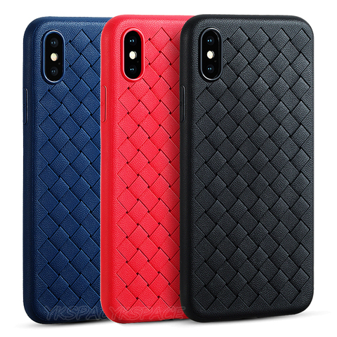 TPU souple Silionce BV Grille Tissage Pour iPhone X XR XS 11 12 mini Pro Max SE 2022 6 7 8 En Mesh Respirant En Cuir PU ► Photo 1/6