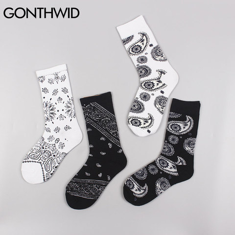 GONTHWID Bandana Paisley motif équipage chaussettes Streetwear hommes femmes Hip Hop mode Harajuku chaussettes décontractées homme ► Photo 1/5