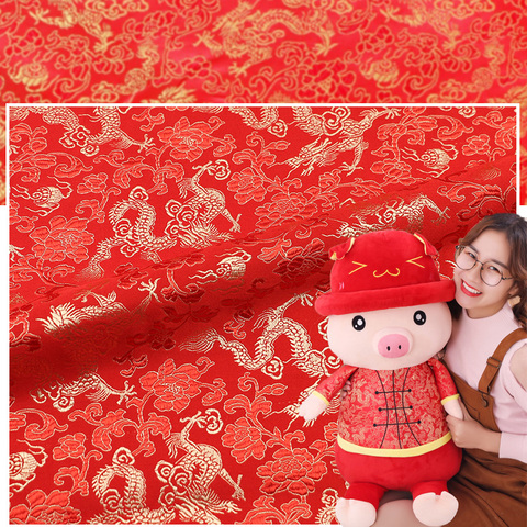 Tissu à motif jacquard dragon doré chinois, pour couture cheongsam et kimono, matériel de bricolage ► Photo 1/6