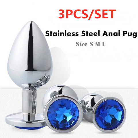 Plug Anal en acier inoxydable, 3 tailles, godemichet Anal en métal, grand ensemble de perles, stimulateur de jeux pour adultes, jouets sexuels pour femmes et hommes ► Photo 1/6