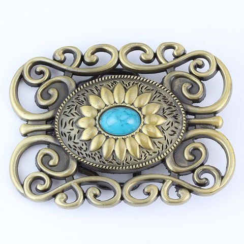 Boucle de ceinture en cuir Bronze pour femmes, style rétro, fleurs et joyaux, 3.8cm ► Photo 1/4