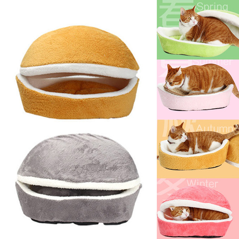 Lit pour animaux de compagnie, Hamburger, lavable, chenil rond, maison pour chien, chat, sac de couchage chaud d'hiver, tapis de coussin, fournitures pour chiens ► Photo 1/6