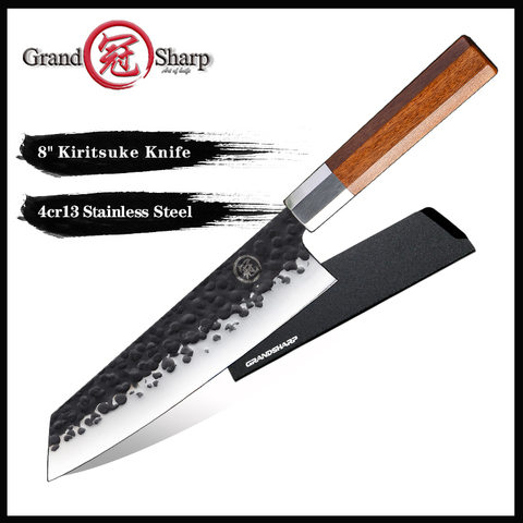 Grandsharp couteau de Chef fait à la main 8 pouces, couteaux de cuisine japonais Kiritsuke PRO tranchage outils de cuisine, manche en bois africain boîte-cadeau ► Photo 1/6