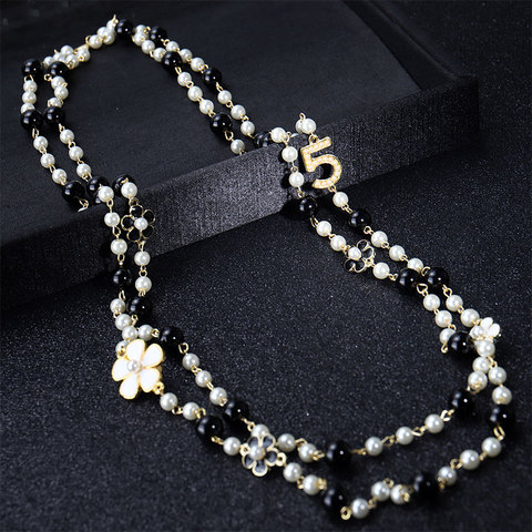 Pendentifs longs en couches camélia collier de perles collares de moda lettre numéro 5 fleur bijoux de fête ► Photo 1/4