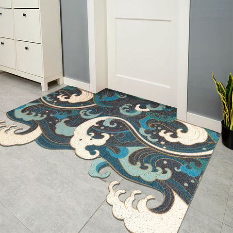 Style japonais imprimé motif soie boucle tapis de porte tapis maison entrée Cuttable PVC plancher porte tapis antidérapant lavable tapis ► Photo 1/6