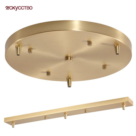 Disque de plafond doré longue bande ronde 3 trous têtes lampe suspendue plaque de plafond Suspension Luminaire accessoires plateau en métal noir ► Photo 1/6