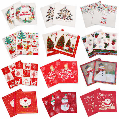 20 pièces serviette de noël rouge blanc père noël bonhomme de neige motif papier serviettes joyeux noël fête maison dîner décoration fournitures ► Photo 1/6