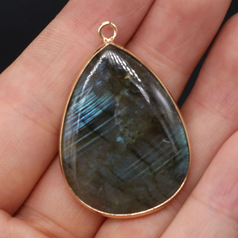 Naturel Flash Labradorite pendentifs breloques goutte d'eau forme pierre pendentifs bricolage pour collier ou fabrication de bijoux taille 22x40mm ► Photo 1/6