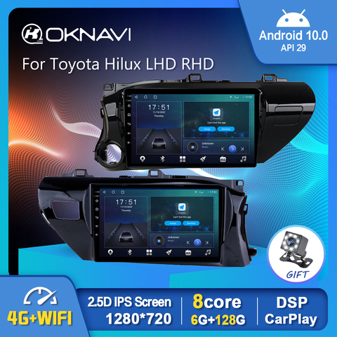 Autoradio Android 128, 6 go/10.0 go, GPS, Carplay, DSP, lecteur multimédia, stéréo, sans DVD, 2din, pour voiture Toyota Hilux, LHD, RHD (2016, 2017, 2022) ► Photo 1/6