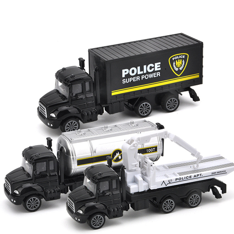 Jouet de camion de Police en alliage pour enfants, 30 Styles, échelle 1:64, Diecasts, véhicules, grue de traction, remorque, modèle de voiture de sauvetage pour garçons S018 ► Photo 1/6