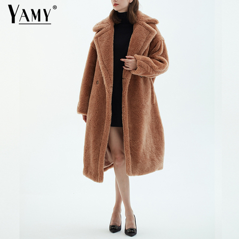 Teddy veste fausse fourrure manteau long rouge blanc rose fourrure manteau femme vintage col de fourrure hiver manteau femmes élégant shaggy fourrure manteaux ► Photo 1/6