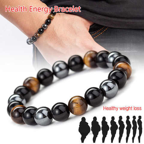 Chaud magnétique oeil de tigre hématite pierre perle Couple Bracelet aimant de soins de santé hommes femmes aider la perte de poids bijoux ► Photo 1/6