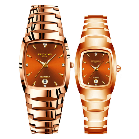 Kingnuos montres à Quartz pour les amoureux en acier tungstène couleur café or mode Couple montres pour hommes et femmes montres 1 paire ► Photo 1/6